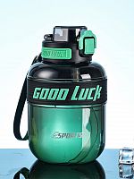 Бутылка для воды 0,6 л "Good luck", черно-зеленая