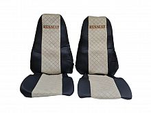 Чехлы "SC" для Renault Premium / Magnum (2002-2013) из экокожи и алькантары (Ромб:черно-бежевые)